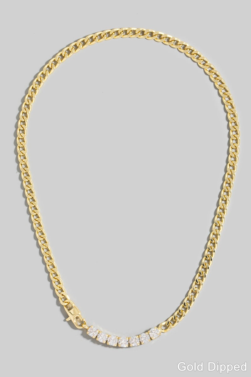 Gold Dipped Curb Chain And Cz Tennis Necklace