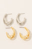 Layered Metallic Textured Oval Hoop Earrings: G