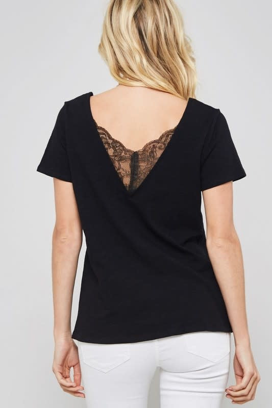 Lace-Trimmed Burnout V-Back Tee