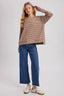 STRIPED CREW NECK  SLOUCHY KNIT TOP: LATTE/IVORY