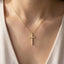 Gold Dipped Cz Pave Cross Pendant Necklace: G