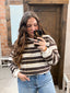 Knit Cotton Multi Striped Crew Neck Long Sleeve Top
