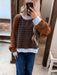 STRIPE PULLOVER WITH SWEATER SLEEVES: BROWN-NAVY