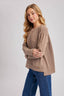 STRIPED CREW NECK  SLOUCHY KNIT TOP: LATTE/IVORY