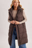DETACHABLE HOOD ZIPPER LONGLINE QUILTED PUFFER VEST: ASH BROWN