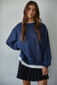 Knit Cotton Polyester Crew Neck Sweatshirt Top: Navy