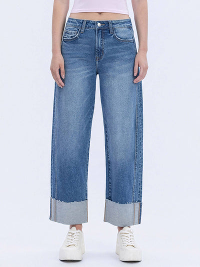 WENDI HIGH RISE CUFFED BARREL LEG JEANS