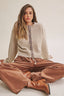 Cottage Garden Wool Blend Floral Placket Sweater Cardigan: OATMEAL