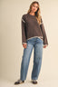 LONGSLEEVED SWEATER WITH CONTRAST PIPING DETAIL: Brown