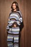 CREW NECK MULTI STRIPE SWEATER: BROWN-MULTI STRIPE