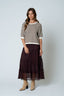 TEXTURED STRIPE RUFFLE TIERED MIDI SKIRT : CHOCOLATE BROWN