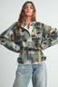 The Moss Patchwork Fleece Half Snap Top: OLIVE MULTI