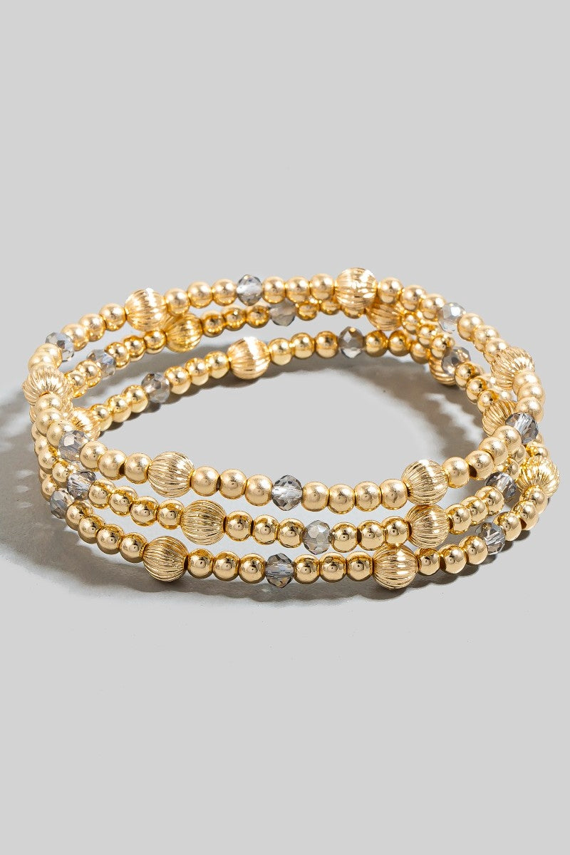 Mixed Metallic And Faceted Beads Bracelet Set
