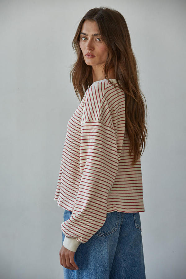 Half Time Striped Long Sleeve: Cream Mauve