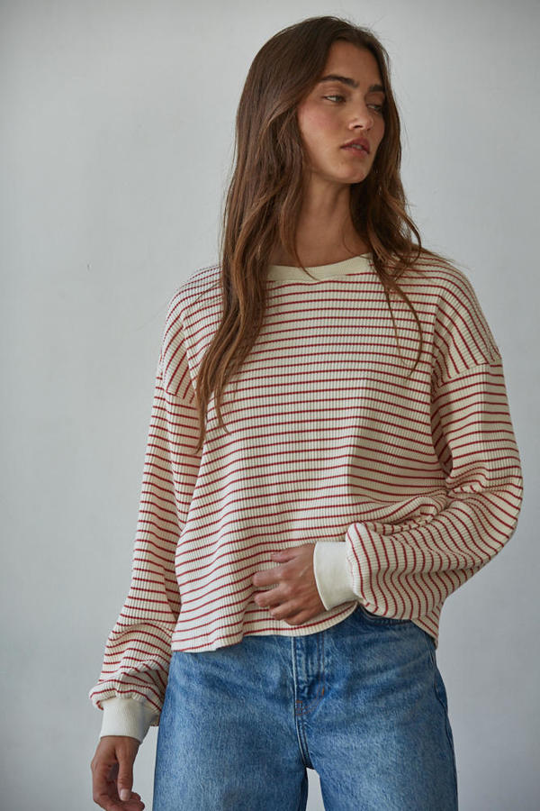 Half Time Striped Long Sleeve: Cream Mauve