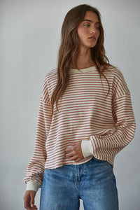 Half Time Striped Long Sleeve: Cream Mauve