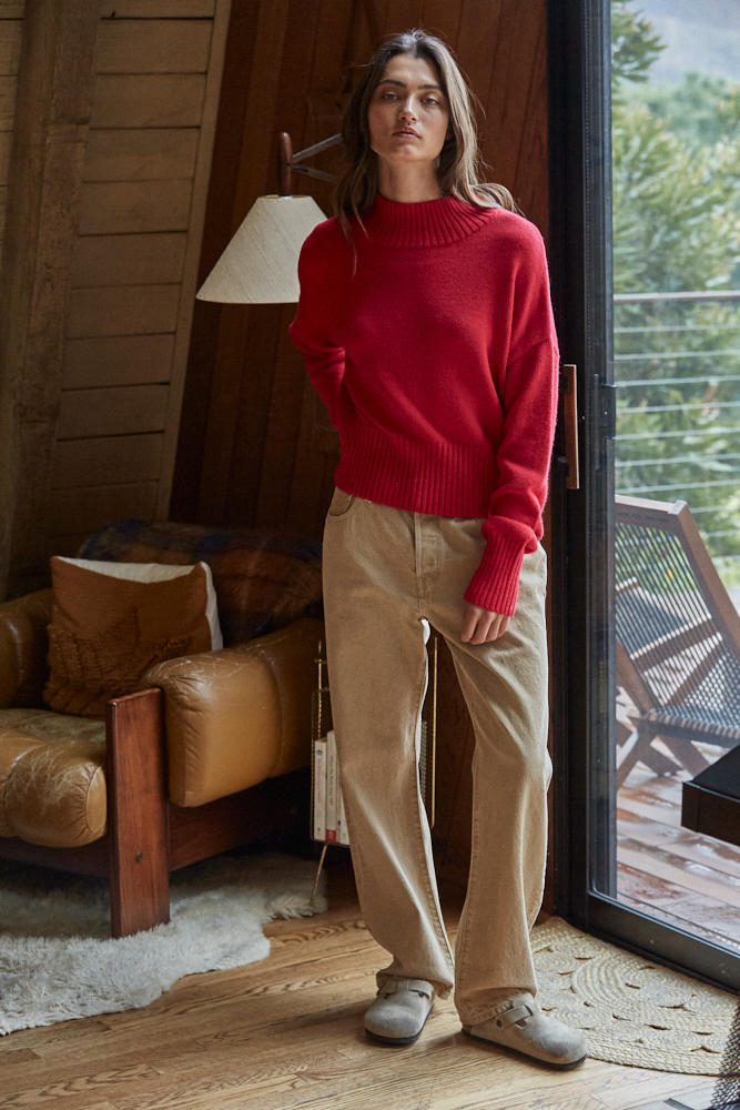 Uptown Mock Sweater: Red