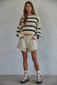 Rowan Striped Sweater Top: Natural Black