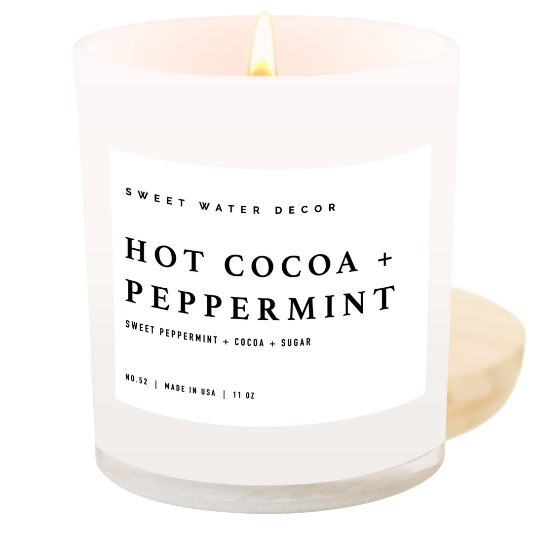 Hot Cocoa and Peppermint Soy Candle - White Jar - 11 oz