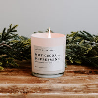 Hot Cocoa and Peppermint Soy Candle - White Jar - 11 oz