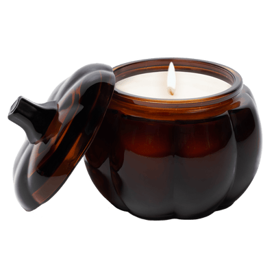 Hello Fall Soy Candle - Amber Glass Pumpkin Jar - 20 oz
