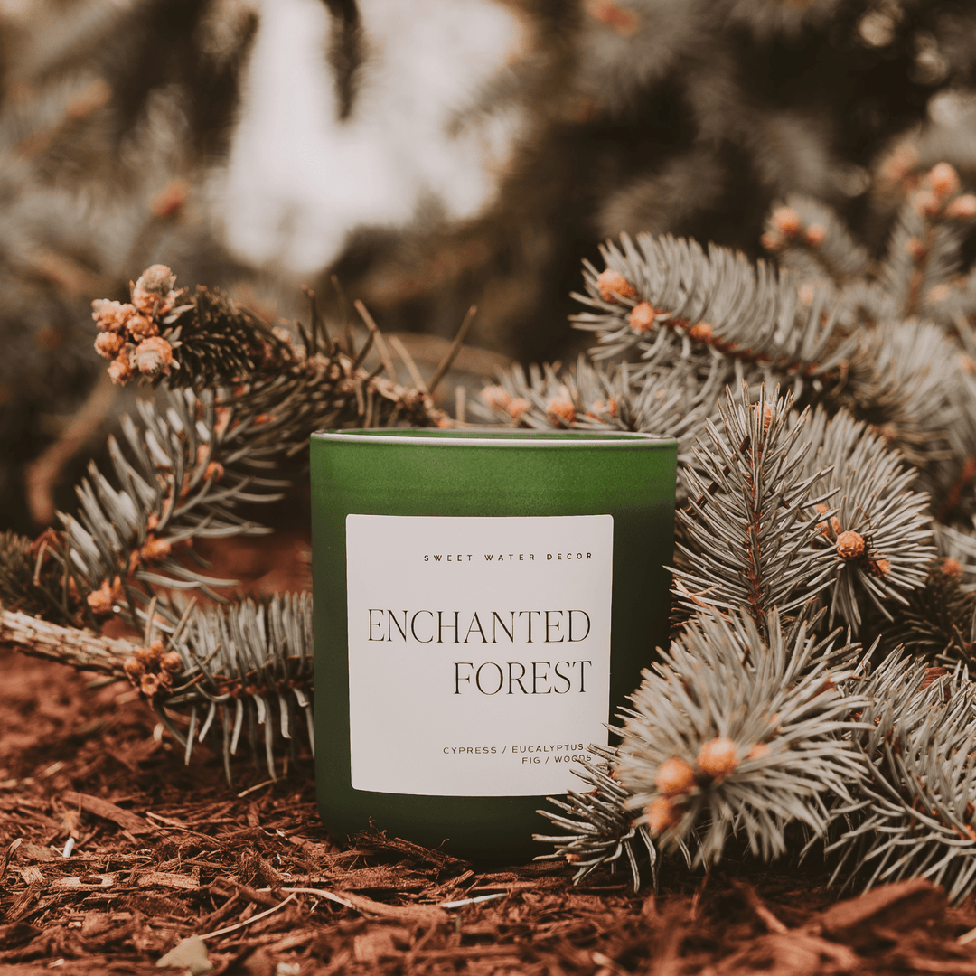 Enchanted Forest Soy Candle - Green Matte Jar - 15 oz (Let it Snow)