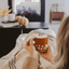 Fall Leaves 14 oz Orange Stoneware Coffee Mug