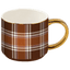 Brown Plaid 14 oz Gold Handle Coffee Mug