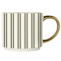 Green Stripe 14oz. Gold Handle Coffee Mug