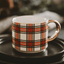 White Plaid 14oz. Gold Handle Coffee Mug