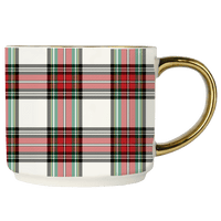 White Plaid 14oz. Gold Handle Coffee Mug