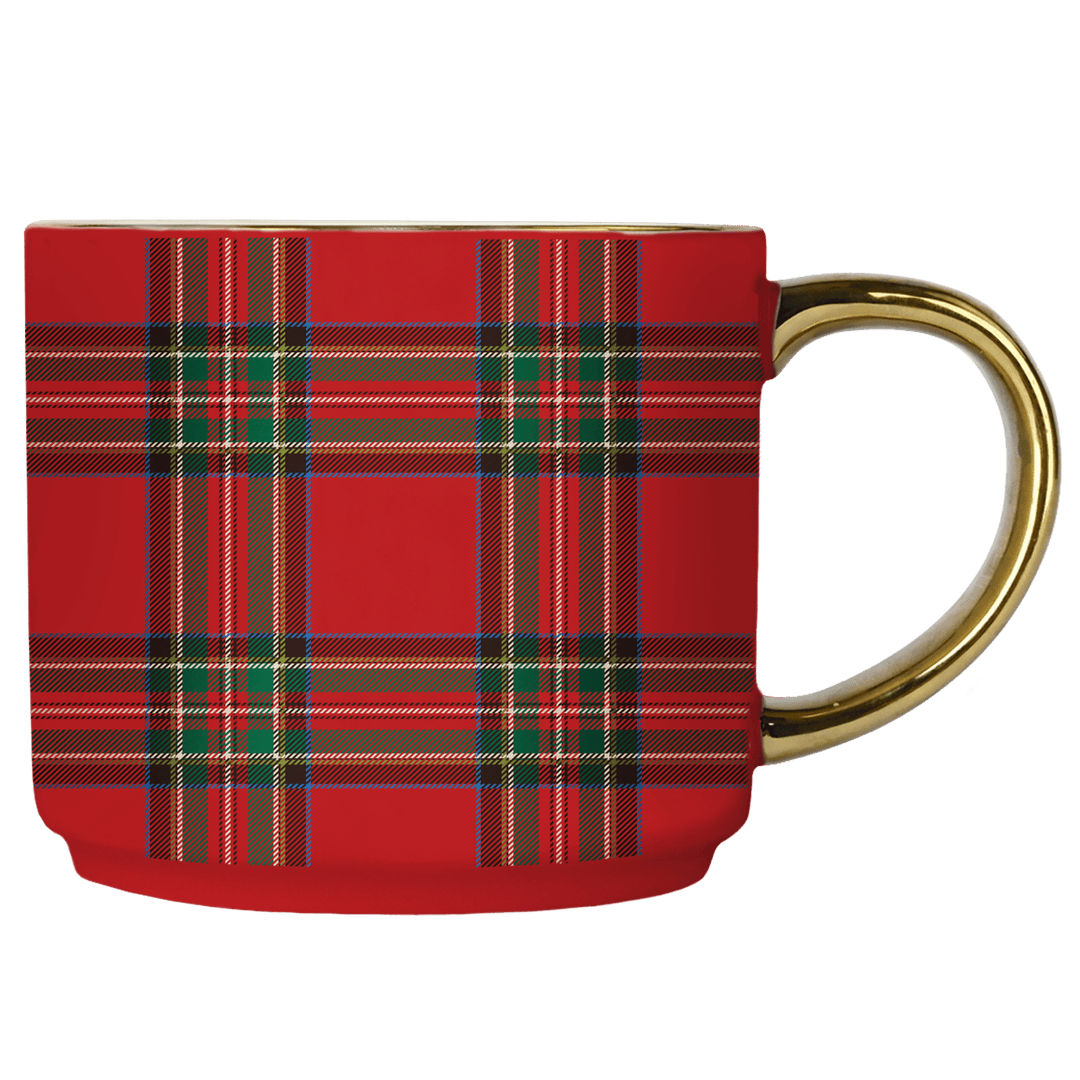 Red Plaid 14oz. Gold Handle Coffee Mug
