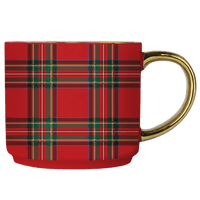 Red Plaid 14oz. Gold Handle Coffee Mug