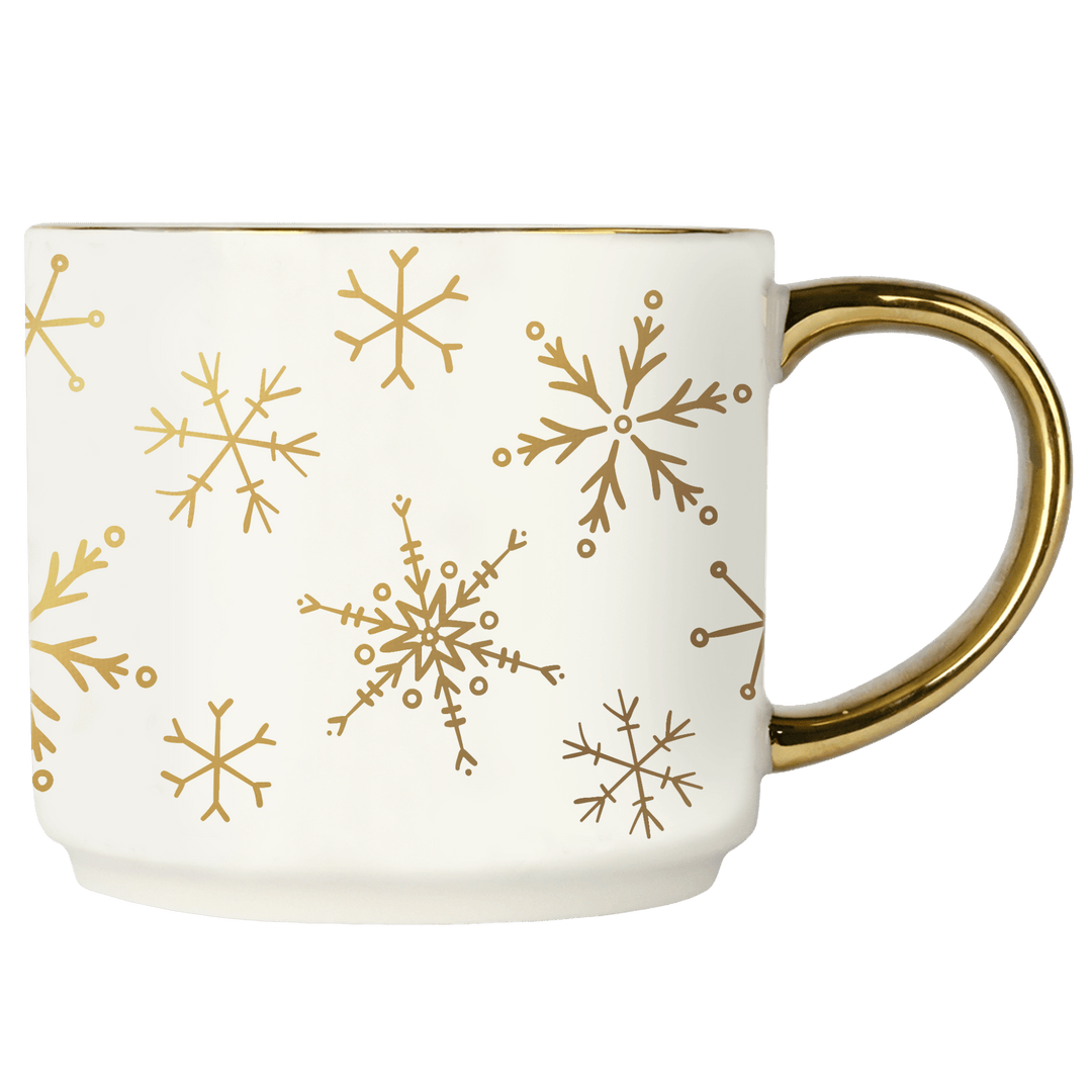 Gold Snowflakes 14oz. Gold Handle Coffee Mug