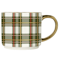 Green Plaid 14oz. Gold Handle Coffee Mug