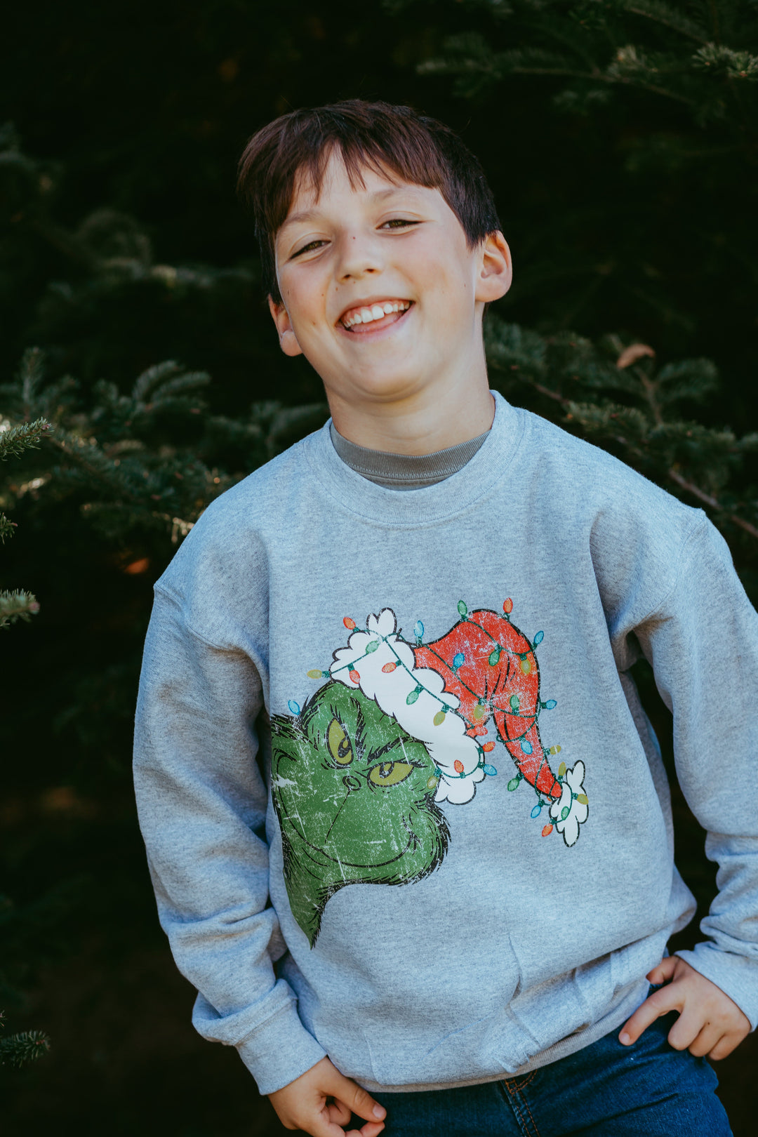 Sideways Grinch Youth Crewneck Sweatshirt