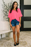 Counter Part Crinkle Woven V-Neck Top in Neon Fuchsia