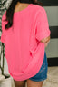 Counter Part Crinkle Woven V-Neck Top in Neon Fuchsia