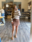 STRIPED SWEATER TOP AND MINI SKIRT SET: MOCHA