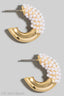 Gold Dipped Half Pearl Pave Hoop Earrings