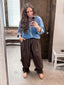 Lace-Trim Lantern Hem Poplin Trousers: Rich Brown