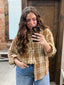 Fall Plaid Ruched Sleeves Button-Down Shirt: LATTE