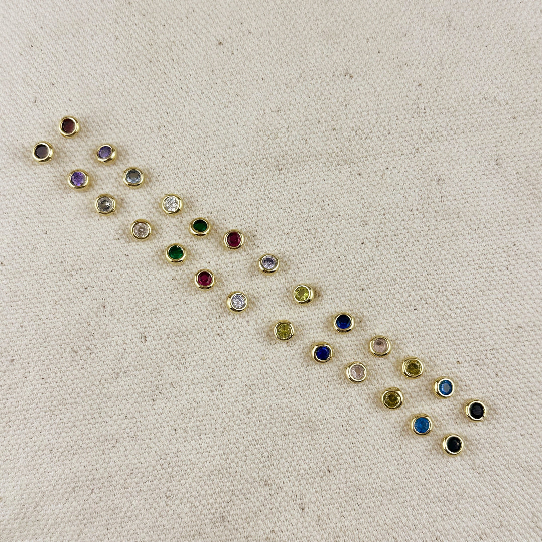 18K Gold Filled Dainty Bezel CZ Birthstone Stud Earrings