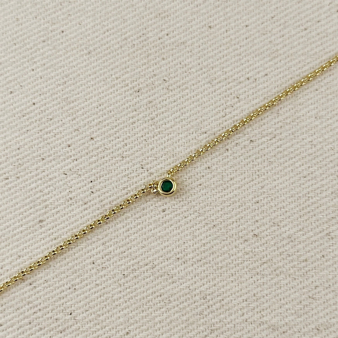 18k Gold Filled Dainty Bezel CZ Birthstone Necklace