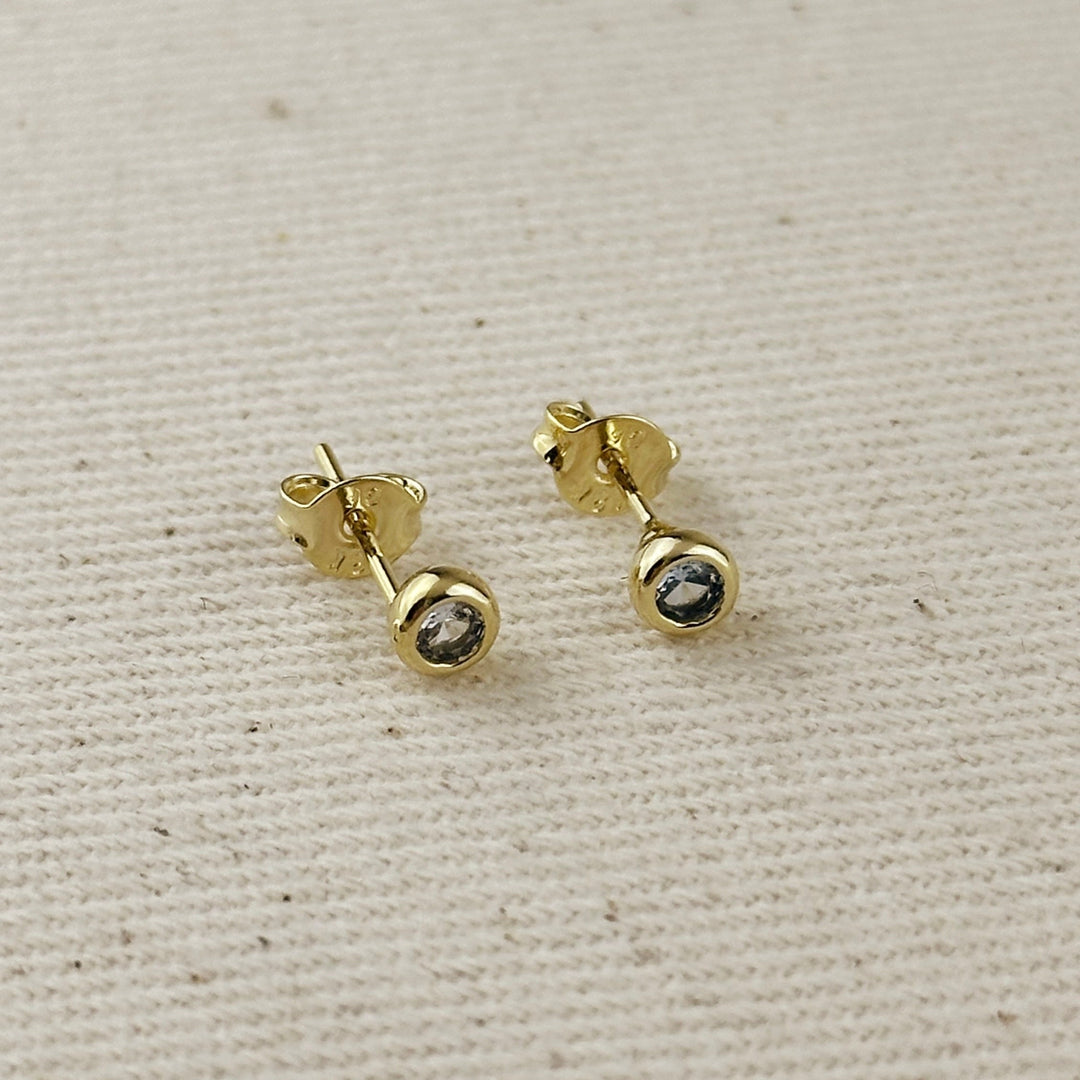 18K Gold Filled Dainty Bezel CZ Birthstone Stud Earrings