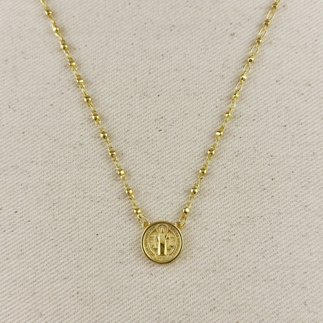 18k Gold Filled Beaded Saint Benedict Necklace