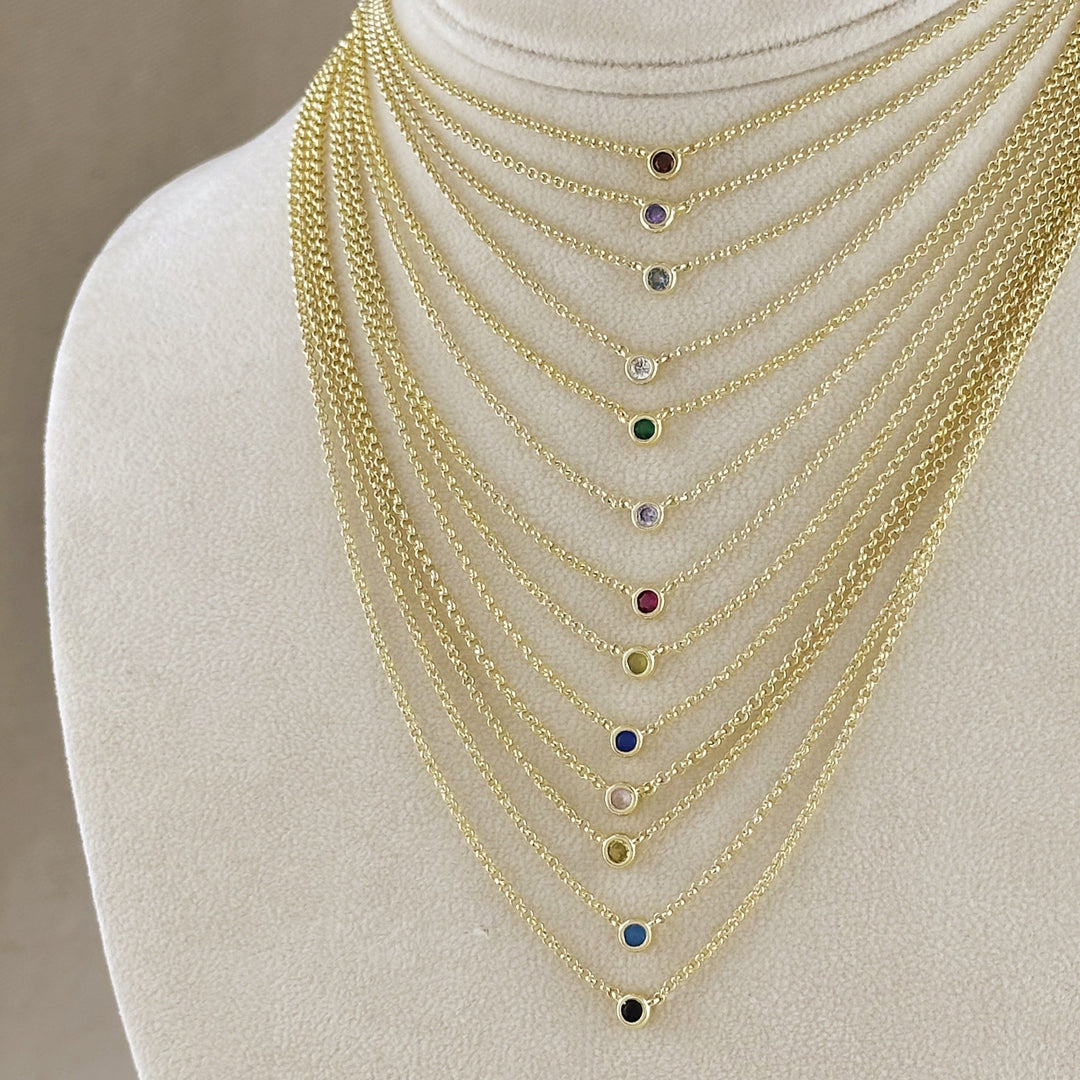 18k Gold Filled Dainty Bezel CZ Birthstone Necklace