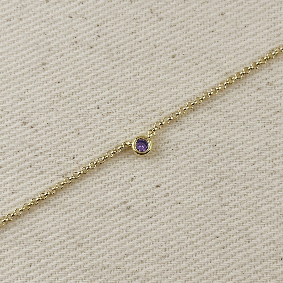 18k Gold Filled Dainty Bezel CZ Birthstone Necklace