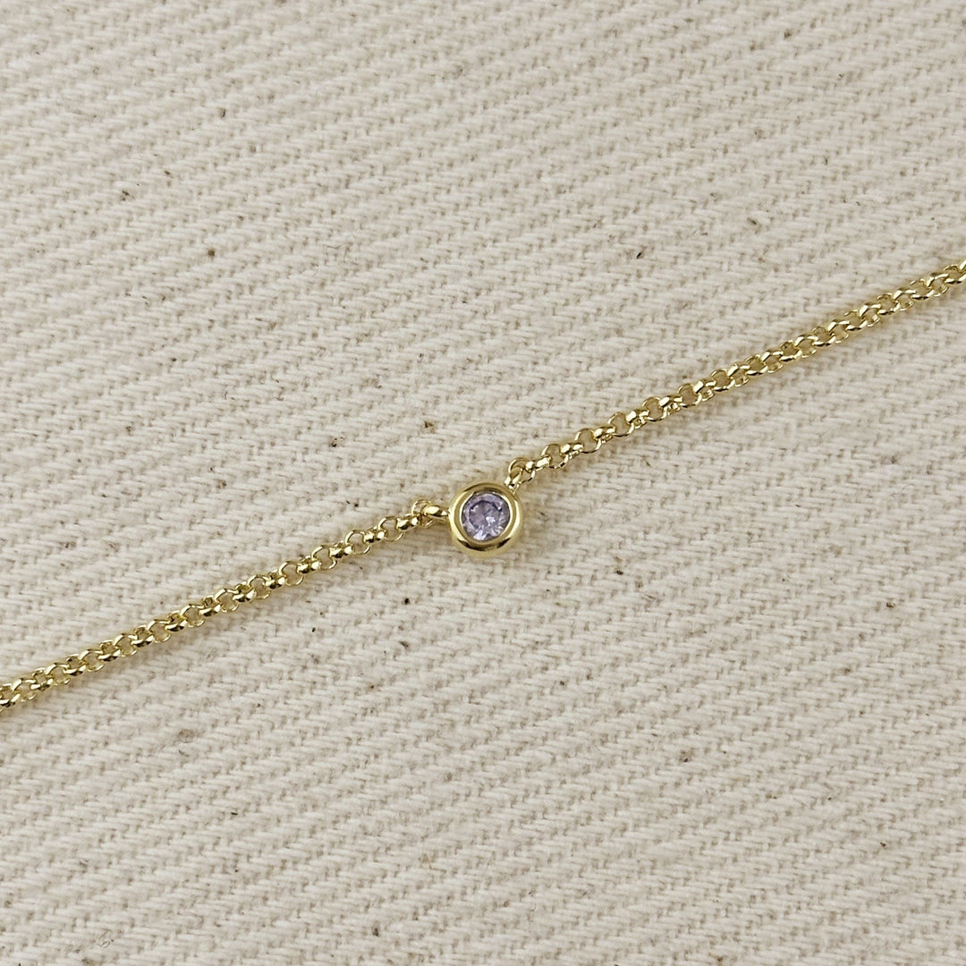 18k Gold Filled Dainty Bezel CZ Birthstone Necklace