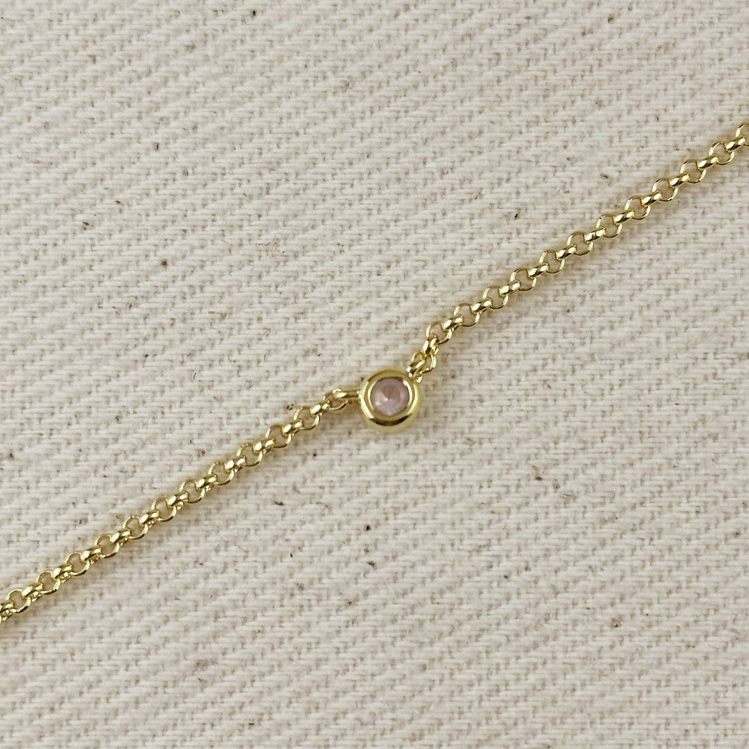 18k Gold Filled Dainty Bezel CZ Birthstone Necklace